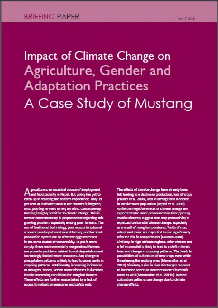 Impact of Climate Change on Agriculture, Gender and Adaptation Practices A Case Study of Mustang