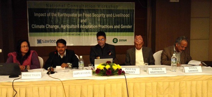 National Consultation Workshop on Impact of the Earthquake on Food Security and Livelihood on Urban Poor in Nepal and Impact of Climate Change on Agriculture Adaptation Practices and Gender